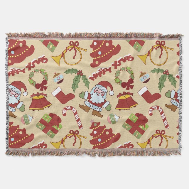 Christmas bells,tree and santa claus throw blanket (Front)