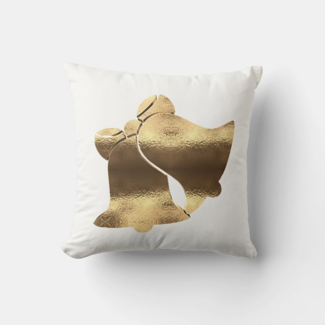 Christmas Bells White and Gold Festive Elegant Cushion (Front)