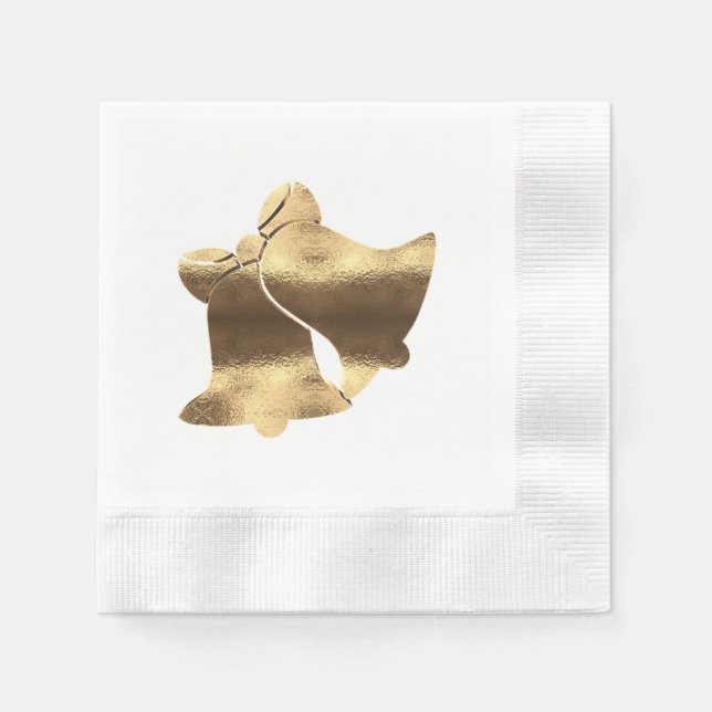 Christmas Bells White and Gold Festive Elegant Napkin (Front)