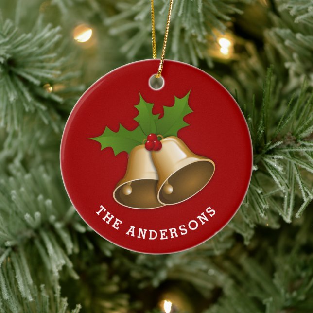  Christmas Bells with Holly Personalised Ceramic O Ornament (Tree)