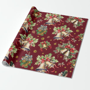 Christmas Bells With Holly Wrapping Paper