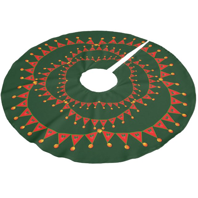 Christmas Bells with Red Flags Brushed Polyester Tree Skirt (Angled)