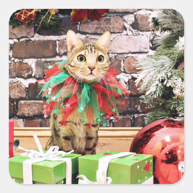 Christmas - Bengal Cat - Jack Square Sticker (Front)