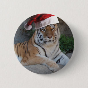 Christmas Bengal Tiger 6 Cm Round Badge