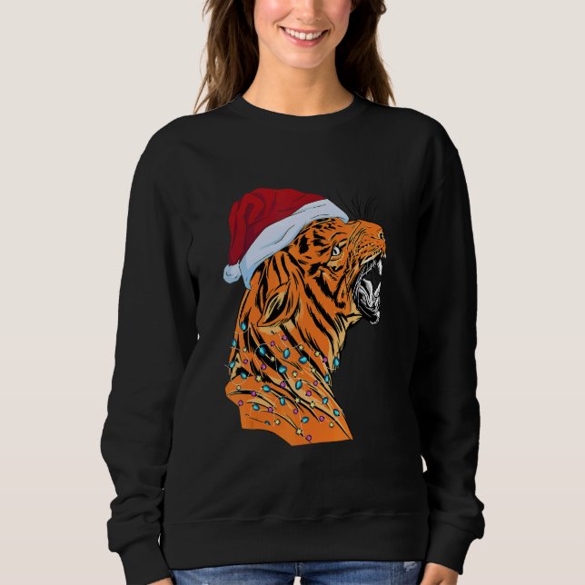 Christmas Bengal Tiger Face Santa Hat Bengal Tiger Sweatshirt (Front)