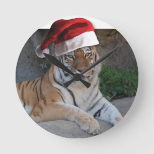 Christmas Bengal Tiger Round Clock