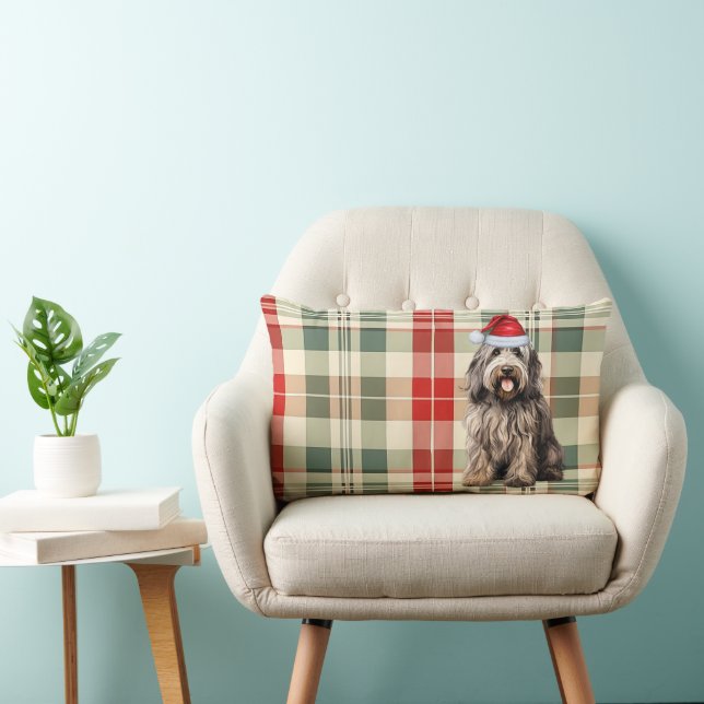 Christmas Bergamasco Dog Holiday Plaid Lumbar Cushion (Chair)