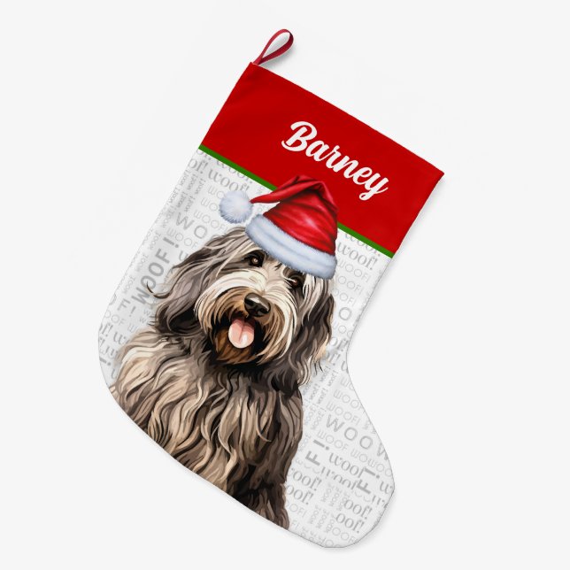 Christmas Bergamasco with Dog's Name Large Christmas Stocking (Front (Hanging))