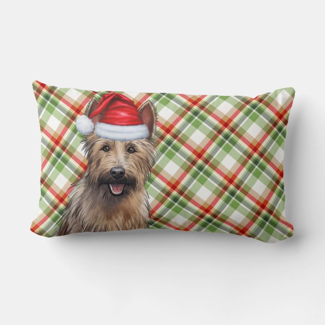 Christmas Berger Picard Dog Holiday Plaid Lumbar Cushion (Back)