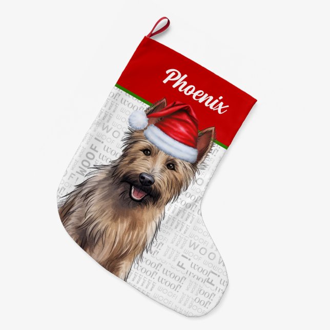 Christmas Berger Picard with Dog's Name Large Christmas Stocking (Front (Hanging))