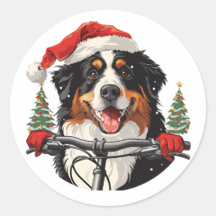 Christmas Bernese Mountain Dog Biking Classic Round Sticker