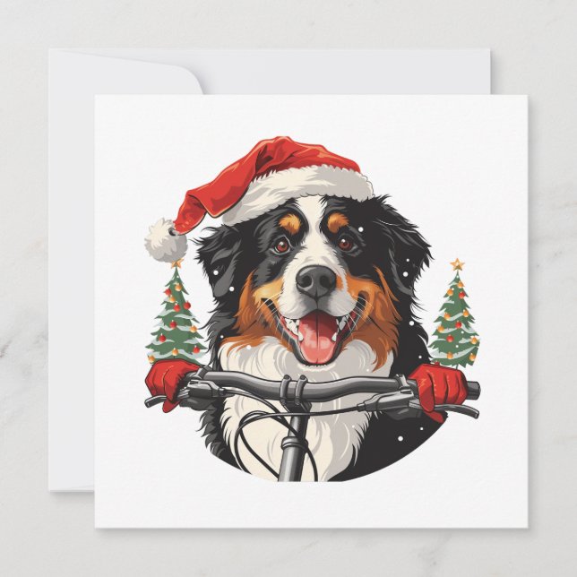 Christmas Bernese Mountain Dog Biking Holiday Card (Front)