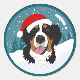 Christmas Bernese Mountain Dog  Classic Round Sticker