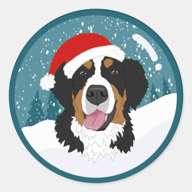 Christmas Bernese Mountain Dog  Classic Round Sticker (Front)