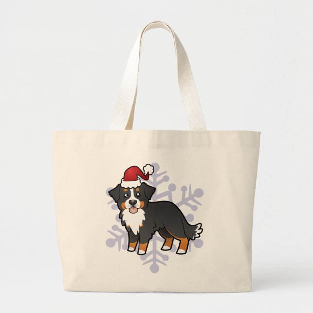 Christmas Bernese Mountain Dog Large Tote Bag (Front)