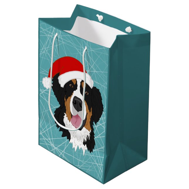 Christmas Bernese Mountain Dog Medium Gift Bag (Front Angled)