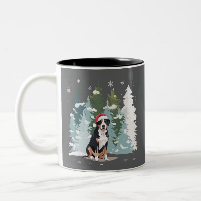 Christmas Bernese Mountain Dog Mum Puppy Winter  Two-Tone Coffee Mug (Left)