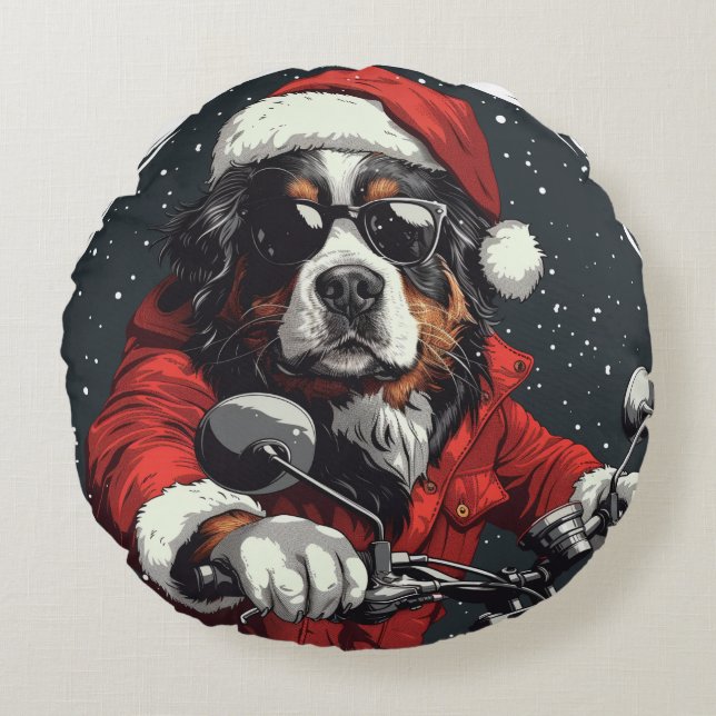 Christmas Bernese Mountain Dog Round Cushion (Front)