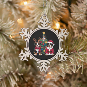 Christmas Bernese Mountain Dog Santa Xmas Tree Snowflake Pewter Christmas Ornament