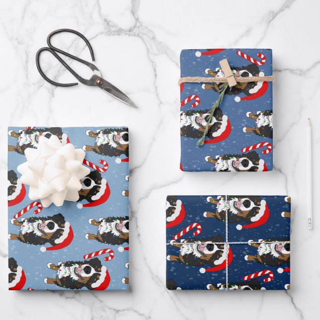 Christmas Bernese Mountain Dog Wrapping Paper Sheet (Front)
