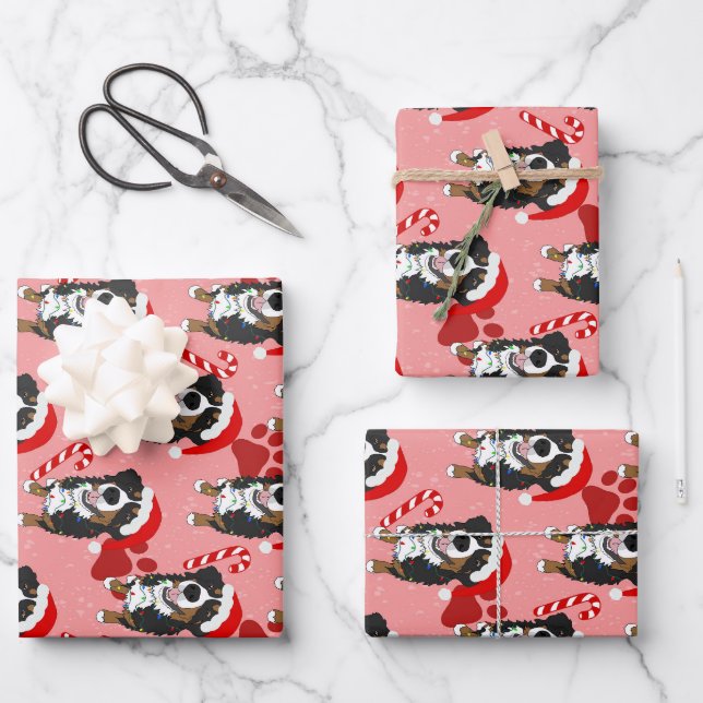 Christmas Bernese Mountain Dog Wrapping Paper Sheet (Front)