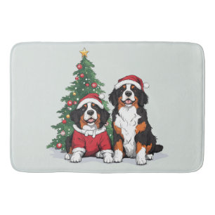 Christmas Bernese Mountain Dogs Bath Mat