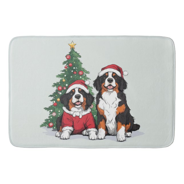 Christmas Bernese Mountain Dogs Bath Mat (Front)