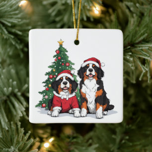 Christmas Bernese Mountain Dogs Ceramic Ornament