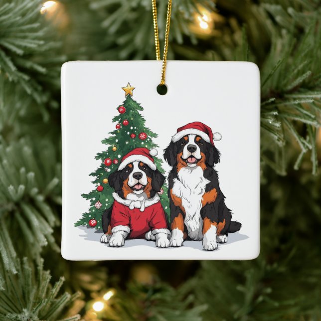 Christmas Bernese Mountain Dogs Ceramic Ornament (Tree)