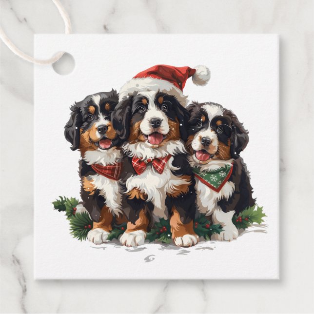 Christmas Bernese Mountain Dogs Favour Tags (Front)