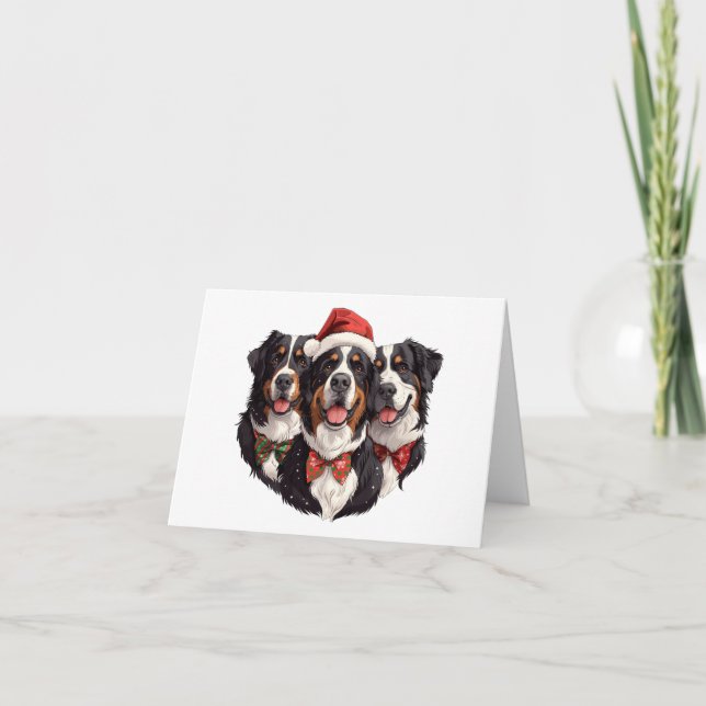 Christmas Bernese Mountain Dogs Holiday Card (Front)