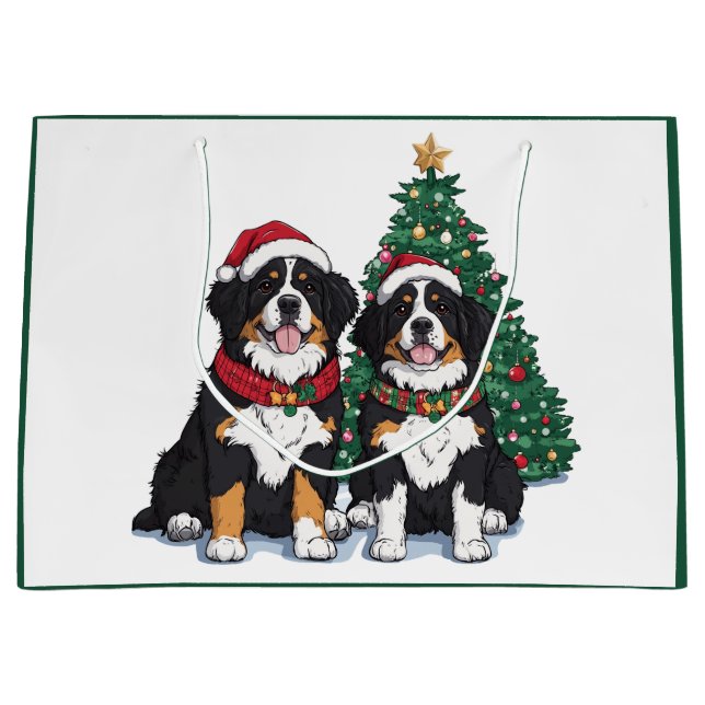Christmas Bernese Mountain Dogs Large Gift Bag (Front)