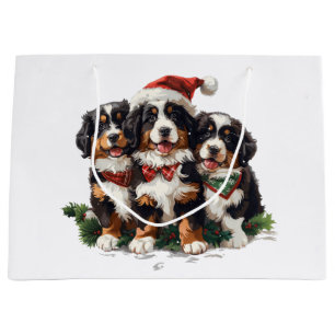 Christmas Bernese Mountain Dogs Large Gift Bag