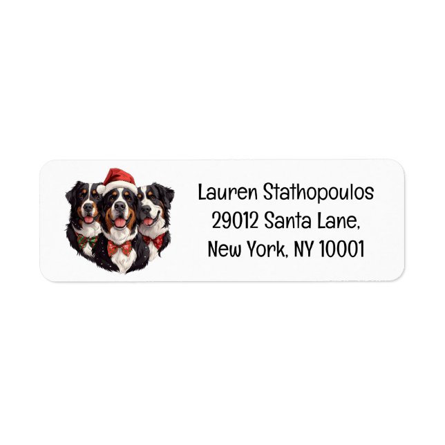 Christmas Bernese Mountain Dogs Return Address Label (Front)