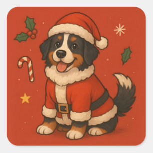Christmas Bernse Dog Xmas Santa Bernese Mountain Square Sticker