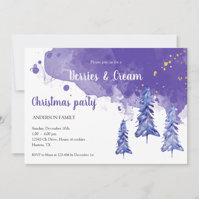 Christmas Berries and Cream Winter Night Invitation (Front)