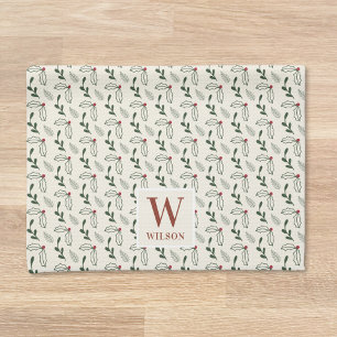 Christmas Berries and Foliage Family Name Tea Towel