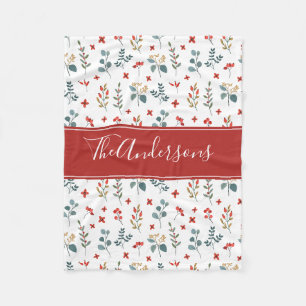 Christmas Berries Botanical Floral Personalised Fleece Blanket