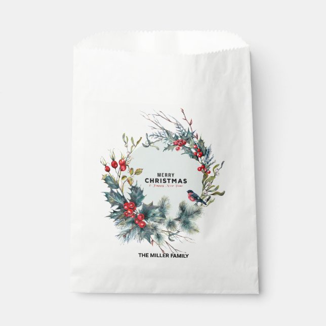Christmas Berries & Bullfinch Ornament  Favour Bag (Front)