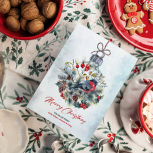 Christmas Berries & Bullfinch Ornament  Invitation