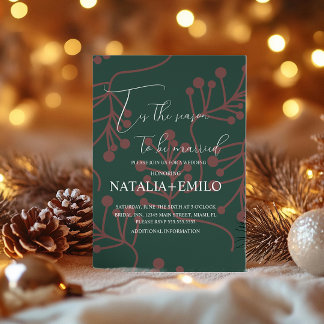 Christmas Berries Elegant Holiday Green Wedding  Invitation