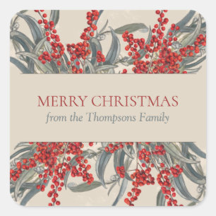 Christmas Berries & Eucalyptus Botanical Foliage Square Sticker