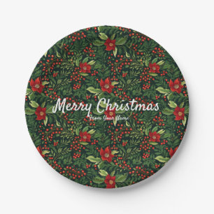 Christmas Berries Flowers Paper Plate