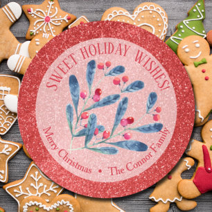 Christmas Berries Glitter Homemade Holiday Baking Classic Round Sticker