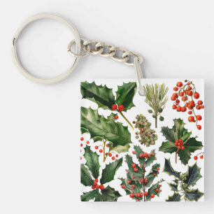 Christmas Berries Holly Leaves. Christmas Berries Key Ring