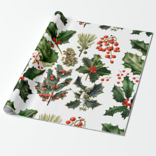 Christmas Berries Holly Leaves. Christmas Berries Wrapping Paper