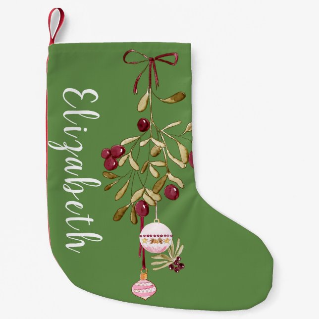 Christmas Berries & Ornaments Personalised Small Christmas Stocking (Front)