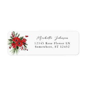 Christmas Berries&Pine Red Floral Return Address 2 Label