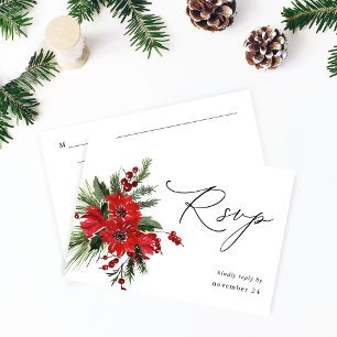 Christmas Berries & Pine Red Floral w Meal RSVP 4