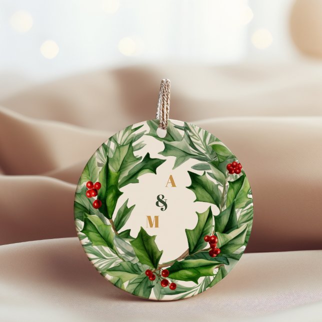 Christmas Berries & Pine Wedding Classic Round Sticker (Creator Uploaded)